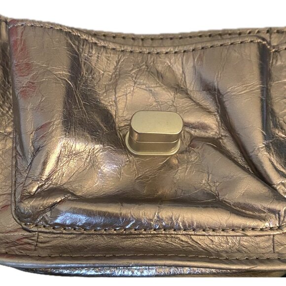 Fossil Champagne Silver Metallic Leather Crossbody Bag Brushed Nickel Pockets EC - Picture 4 of 10